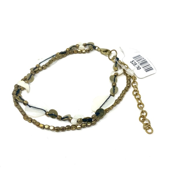 NWT Free People Shell Beach Beaded Layered Anklet Gold - Picture 3 of 5